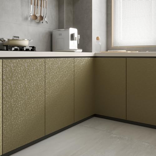 CHIHUT Metallic Bronze Peel and Stick Wallpaper Antique Gold Embossed Cloud Pattern Self Adhesive Contact Paper Waterproof Heat Resistant Appliance Wrap for Kitchen Countertops Backsplash 12"x100" - color: Bronze Antique Gold