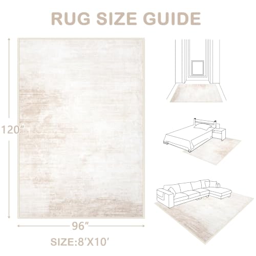 Area Rugs 8x10 Living Room: Washable Rug Modern Abstract Large Rugs Soft Non Slip Neutral Rug Stain Resistant Indoor Carpet for Bedroom Kitchen Dining Room Table Nursery Home Office Rugs(Beige,8'x10') - color: Beige, size: 8' x 10' (Rectangular)