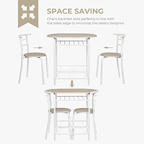 VINGLI 3 Piece Dining Set,Small Kitchen Table Set for 2,Breakfast Table Set,Kitchen Wooden Table and 2 Chairs for Small Space/Dining Room/Apartment,Metal Frame,Wine Rack,White&Light Oak - color: White&light Oak