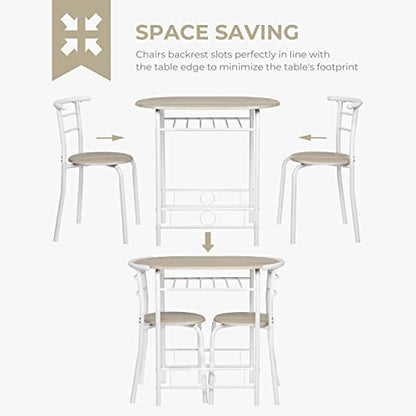VINGLI 3 Piece Dining Set,Small Kitchen Table Set for 2,Breakfast Table Set,Kitchen Wooden Table and 2 Chairs for Small Space/Dining Room/Apartment,Metal Frame,Wine Rack,White&Light Oak - color: White&light Oak