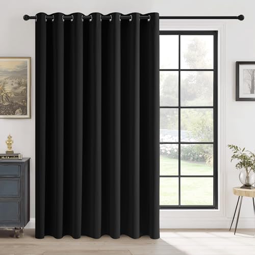 RYB HOME Blackout Curtain for Sliding Glass Door, Thermal Insulated | Privacy Drape for Bedroom/Living Room/Office, Extra Wide Room Divider, Window Treatment, Black, W100 x L90, 1 Panel - color: Black, size: 100"W x 90"L (Pack of 1)