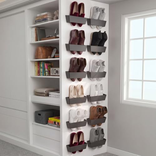 Novabright 12 Pack Wall Mounted Shoes Rack Storage with Sticky Strips Plastic Hanging Shoes Holder Organizer for Entryway Closet Bathroom Door RV Camper Sandals Sneakers Slippers, Black