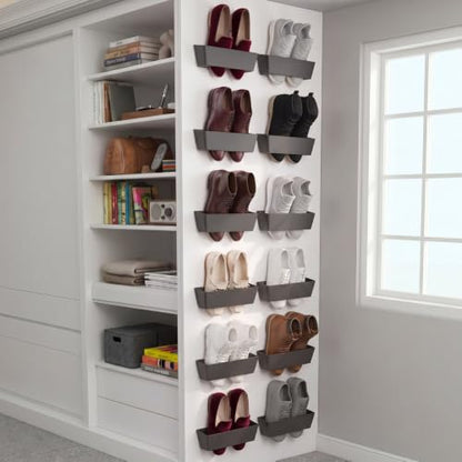 Novabright 12 Pack Wall Mounted Shoes Rack Storage with Sticky Strips Plastic Hanging Shoes Holder Organizer for Entryway Closet Bathroom Door RV Camper Sandals Sneakers Slippers, Black