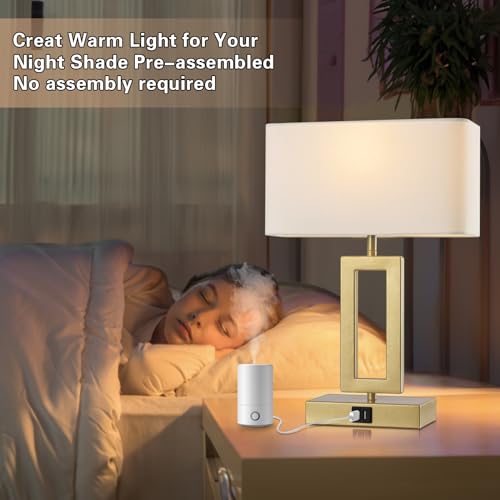 gernehop Gold Table Lamps Set of 2 with Dual USB Ports,3-Way Dimmable Touch Control Bedside Lamps,Modern Bedroom Table Lamp for Living Room,Nightstand LED Bulbs Included - color: 16Inch Whie&Gold