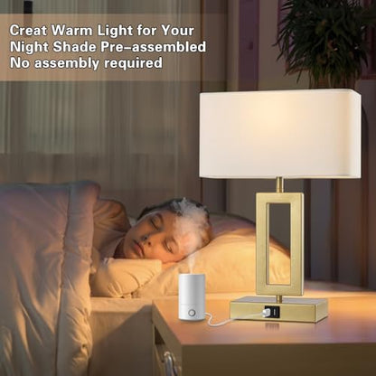 gernehop Gold Table Lamps Set of 2 with Dual USB Ports,3-Way Dimmable Touch Control Bedside Lamps,Modern Bedroom Table Lamp for Living Room,Nightstand LED Bulbs Included - color: 16Inch Whie&Gold