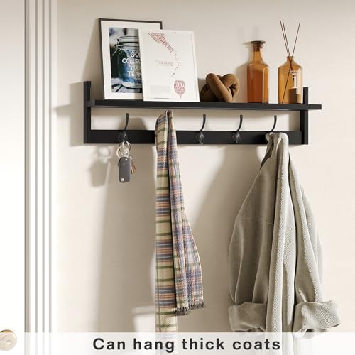 BAMEOS Wall-Mounted Shelf with Hooks - 28.9 Inch Entryway Hanging Shelf with 5 Dual Hooks for Bathroom, Living Room, Bedroom (Black) - style: Black-28.9IN with shelf