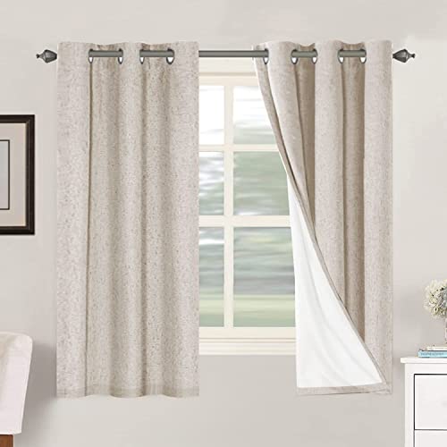 H.VERSAILTEX Primitive Linen Curtains 100% Blackout Curtain Drapes Burlap Curtains with White Thermal Insulated Liner, Grommet Top Drapes Living Room/Bedroom (2 Panels, 42 x 63 Inch, Natural) - color: Natural, size: 42"W x 63"L (Pack of 2)