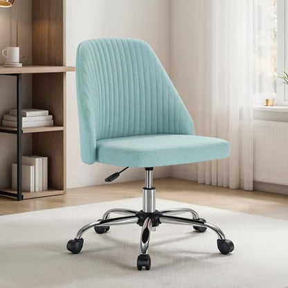 Simple Deluxe Armless Office Desk Chair, Modern Cute Swivel Vanity Chair Comfy Home Office Chairs with Wheels Height Adjustable Rolling Computer Task Stools for Living Room, Make-up, Bedroom, Teal - color: Teal