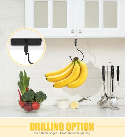Banana Hook, Metal Banana Hanger Under Cabinet, Black, 1 Pcs | 2 Mount Options, 360° Rotatable, Magnetic Foldable, Compact Size, Suits for Fruits, Cups, Mugs, Utensils, Oven Mitts, Towels - color: Black