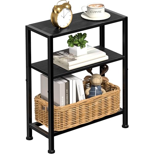 Narrow Side Table for Small Space, 2-Tier Small End Table with Shelf Holder, Slim Nightstand, Skinny Snack Couch Table in Living Room, Bedroom, Study, Kitchen and Balcony (Black) - color: Black