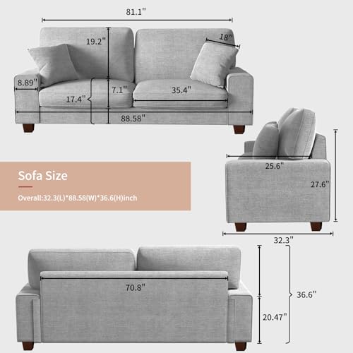 DOPEDIO 88.58" Modern Loveseat Sofa, Light Gray, Couch for Living Room | Removable washable cover,pocket spring cushions, solid wood frame, easy assembly for apartments, ideal for small spaces - size: 88.58 inch, style: Light Grey Chenille