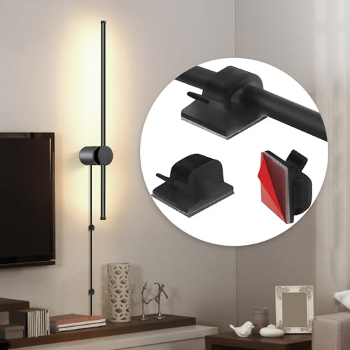 GOODATE Wall Sconces Set of Two with Remote, Stepless Colors 3000K-6500K & Stepless Dimming, Hardwire or Plug-in, 180° Rotate, LED Black Plug in Wall Sconces with Timer & Night Light, 23.6 Inches - color: Black, Stepless Color Temperature: 3000K-6500K, si
