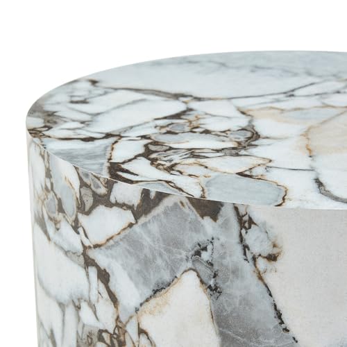 Round Coffee Table, 23.6" Modern Faux Marble Drum Coffee Table, Round Accent Center Table for Living Room Apartment Small Spaces, No Assembly Required - color: 24'' Rock White, size: 24'' Round Coffee Table