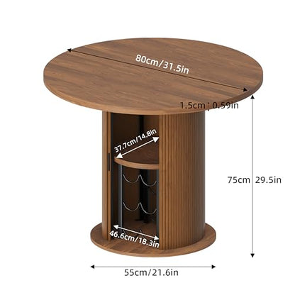 Wildhome Round Dining Table for 2-3, 31 Inch Dining Room Kitchen Table with 2-Tier Storage Shelf & Wine Rack, Modern Farmhouse Fluted Wood Slide Door Dinner Furniture,Circle(Non scalable-32 in) - color: Non-scalable-32 Inch-walnut