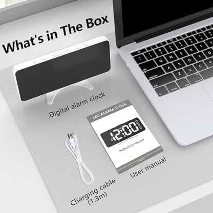 Digital Alarm Clock for Bedroom, Mirror LED Display Bedside Clock with Adjustable Brightness, Dual Alarm & Snooze for Heavy Sleepers, USB Powered Desk Clock for Nightstand, Home & Dorm