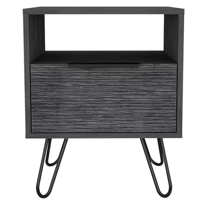 Tuhome Augusta Nightstand, Single Door Cabinet, Hairpin Legs -Smokey Oak - color: Smoky Oak