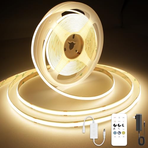 AXMOTUT COB LED Strip Light Warm White 24.6FT, High Bright LED Strips with 2400LEDs, RF Remote and UL Power Supply, 3000K Dimmable LED Lights for Bedroom, Kitchen, DIY Home Decoration - size: 3000K/24.6fT