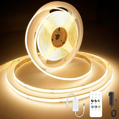 AXMOTUT COB LED Strip Light Warm White 24.6FT, High Bright LED Strips with 2400LEDs, RF Remote and UL Power Supply, 3000K Dimmable LED Lights for Bedroom, Kitchen, DIY Home Decoration - size: 3000K/24.6fT