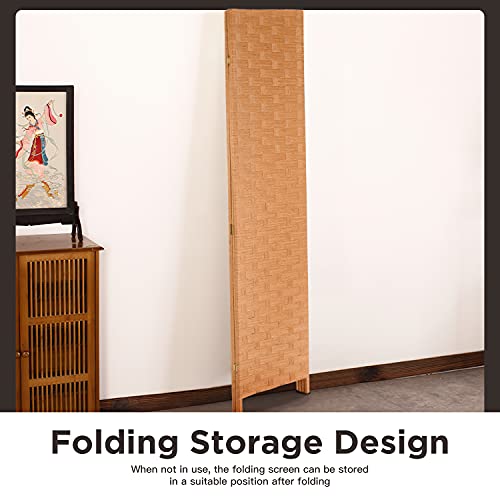 Wood Mesh Woven Design 4 Panel Folding Wooden Screen Room Divider - color: Natural, size: 4 Panel