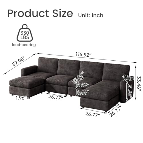 Miuuod Cloud Couch Modular Sectional Sofa with Ottoman,6 Seat Combination (4 Seater and 2 Ottomans), Grey Corduroy L Shaped Couch, Comfy Modular Sofa for Living Room, Bedroom, Lounge - color: Grey, style: 6 Seats（4 Seats with 2 Ottomans）