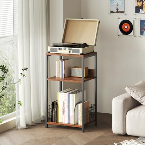 OLIXIS Book Shelf, Small Bookcase, Storage Organizer for Living Room | 3 Tier Industrial Metal Rustic Etagere, Living Room Bedroom Home Office, 16 Inch, Rustic Brown - color: Rustic Brown, size: 16 In