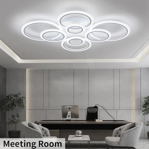 Shine LUEST Modern LED Ceiling Light, Dimmable LED Chandelier Flush Mount Ceiling Lights, Remote Control Acrylic Ring Ceiling Lamp Fixture for Living Room Dining Room Bedroom (White, 8 Rings) - color: White, 8 Rings