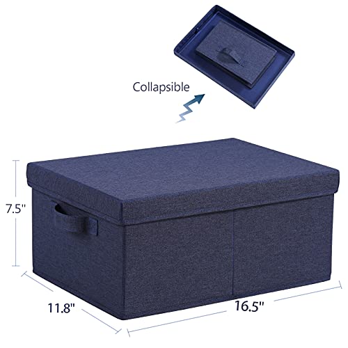 HOONEX Foldable Storage Bins with Lids, Pack of 2, Storage Boxes with 2 Carrying Handles and Heavy Cardboard, 16.5" L x 11.8" W x 7.5" H for Shoes, Clothes, Blue - color: Blue