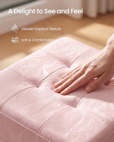 SONGMICS Storage Ottoman, Textured PU Leather Footstool, Foldable Footrest with Cushion, for Living Room and Bedroom, 15 x 15 x 15 Inch, Pink, Minota Collection ULSF522SA01 - color: Pink (Wthout Legs)