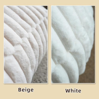 Unstuffed Pouf Ottoman Round Pouf Cover Soft Bean Bag, Beige | Cover Only, 20x20x8 In, Soft Short Plush, Ribbed Texture, Modern Style, Living Room, Bedroom, Reading Nook - color: Beige B