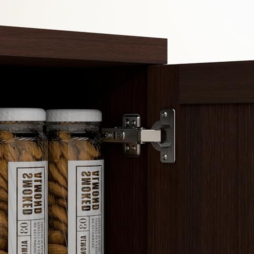 HOMCOM 63" 2-Door Kitchen Pantry 5-Tier Cinnamon Cherry Wood Grain | Freestanding Storage Cabinet, Shelving, 2 Adjustable Shelves, for Dining Room - color: Cinnamon Cherry Wood Grain