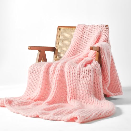 SLEEP ZONE Throw Blanket for Couch - Chunky Knit Hollow Blanket, Throw Blankets for Bed, Handmade Long Plush Cat Yarn, Soft Fluffy Knit Blankets Home Decor (Pink, 40x50in) - color: Pink, size: 40*50