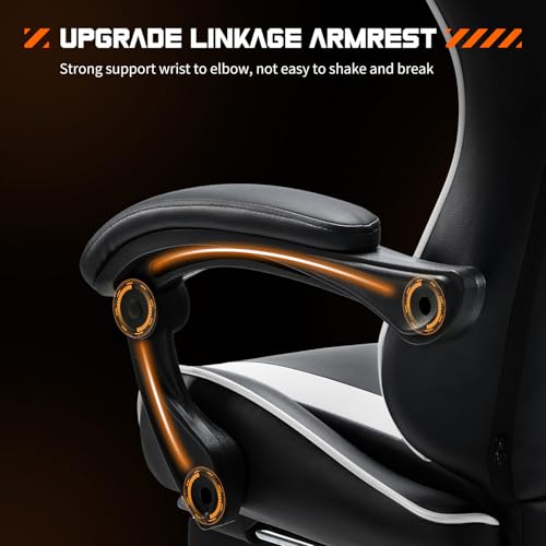Sweetcrispy Gaming Chair, High Back Office Chair, Home Office | PU Leather Ergonomic, Adjustable Headrest Footrest, Linkage Armrest, Video Racing, White - color: Pu White