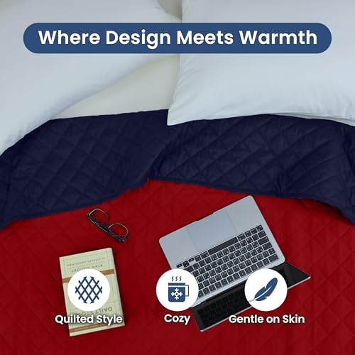Martex Reversible Coverlet, Full Queen, Red/Navy | Lightweight, Durable, Soft, Easy Care, Reversible - color: Blue, size: Full/Queen