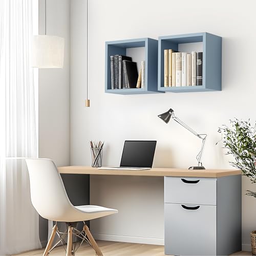 Cube Floating Shelves Set2, Display Shelves Wall Mount 7.75" D x 12.5" W x 12.5" H, (Greylish Blue, Square 2 Cubes) - color: Greylish Blue, size: Square-Set2