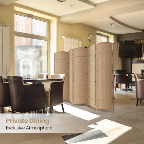6 Panel Folding Room Divider,Woven Privacy Screen,Light Beige | Solid wood frame, handcrafted diamond pattern, 6FT tall, extends to 94.5 inches wide, no assembly required - color: Light Beige, size: 6-Panel