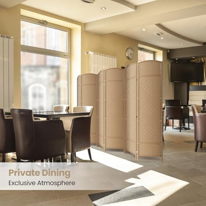 6 Panel Folding Room Divider,Woven Privacy Screen,Light Beige | Solid wood frame, handcrafted diamond pattern, 6FT tall, extends to 94.5 inches wide, no assembly required - color: Light Beige, size: 6-Panel