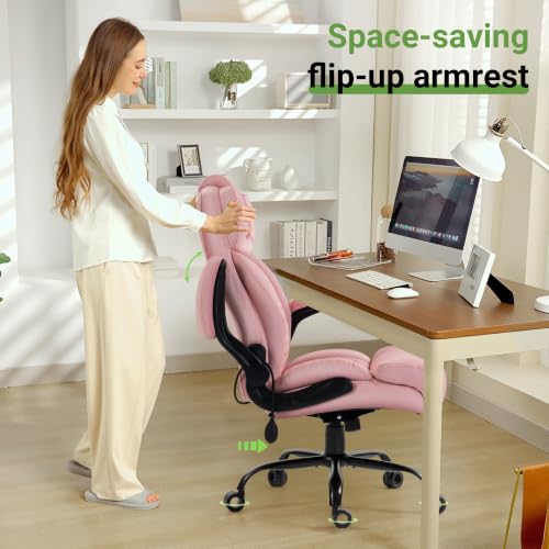 Office Chair, Big and Tall Executive Chair with Air-Lumbar Support, Breathable Desk Computer Chair with Adjustable Flip-up Armrests, Wide Cushion Seat Swivel Home Office Chair - color: Darkpink