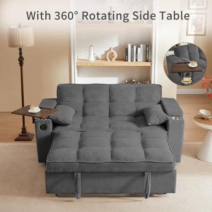 65'' 3-in-1 Folding Convertible Sofa Bed, Queen Size Pullout Sofa, Modern Chenille Fabric, 360° Swivel Side Table, Easy Assembly, Perfect for Living Room - color: Dark Grey-a