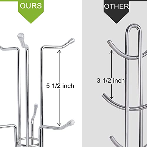 HULISEN Mug Tree for Large Cup, 6 Hook Countertop Coffee Mug Holder, Silver | Cup Rack for Counter, Stable Wide Base, Metal Stand for Kitchen Coffee Bar Display, Space-Saving, No Assembly Required - color: Silver