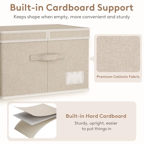 Lifewit Fabric Foldable Storage Bins with Lids and Handles,34.5L,3 Pack | Foldable, stackable clothes storage boxes with handles for decorative closet organization in bedrooms, offices,Beige