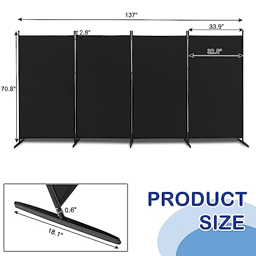 Room Divider,6 Ft Tall Folding Privacy Screen Room Dividers,Portable Room Partition for Room Separator,Freestanding Room Partition Wall Dividers for Home Office Bedroom (Black,4 Panel) - color: Black,4 Panel