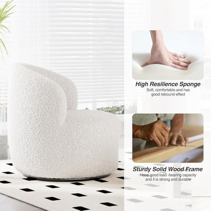 FiveWillowise Swivel Accent Chair Set of 2, 360° Small Round Barrel Chairs, Modern Cozy Sherpa Padded Armchair for Living Room, Bedroom, Waiting Room, Office, White - color: White, size: 2 PC