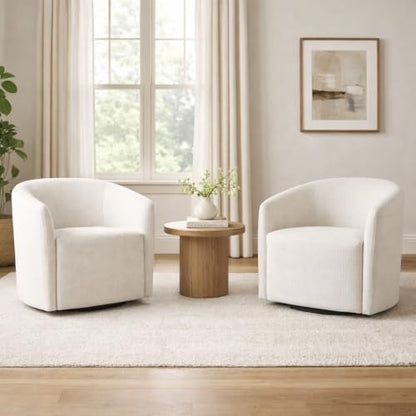 HomePop 360° Swivel Barrel Accent Chair - Putty Woven Fabric - color: Putty Beige