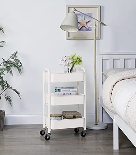 SunnyPoint 3-Tier Delicate Compact Rolling Metal Storage Organizer - Mobile Utility Cart Kitchen/Under Desk Cart with Caster Wheels - WHT (15.35" X 10.24" X 26.8"H) - color: Wht