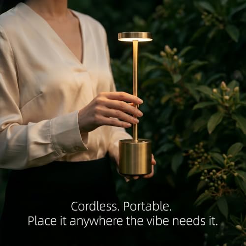 Cordless Table Lamp Set of 2, Gold Rechargeable Table Light | 5000mAh Battery Wireless 3 Color Dimmable Touch Lamp Table Light for Restaurant Dining Patio Outdoor, Home Decor, Puzzle - color: 2 Pcs Gold
