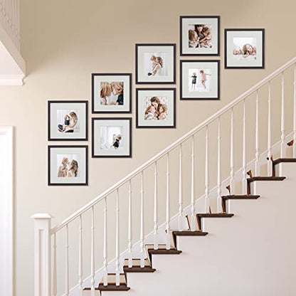 Sheffield Home 9 Piece Gallery Wall Frame Set, 12x12 Inch, Dark Oak - color: Dark Oak, size: 12x12 Inch