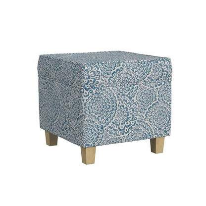 HomePop 18" Classic Square Storage Ottoman - Blue & Cream Modern Floral - color: Blue and Cream Modern Floral
