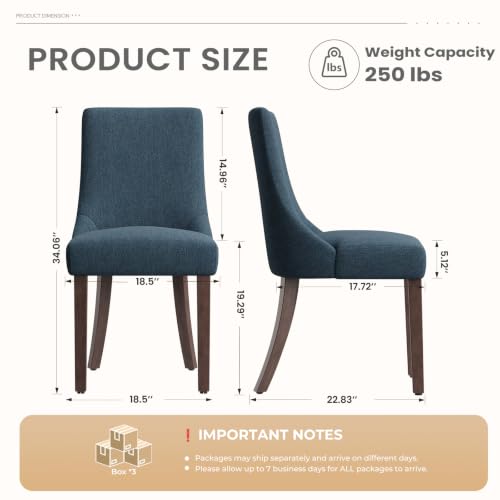 MALOL Wooden Dining Chairs Set of 6, Upholstered Kitchen & Dining Room Chairs with Solid Wood Legs Curved Backrest Farmhouse Accent Chair for Dining/Kitchen/Living Room, Blue - color: Blue, size: Set of 6
