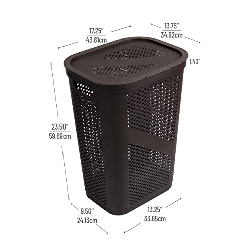 Mind Reader 60L Slim Laundry Hamper, Clothes Basket, Lid, Ventilated, Plastic, 17.25"L x 13.75"W x 23.5"H, Set of 2, Brown