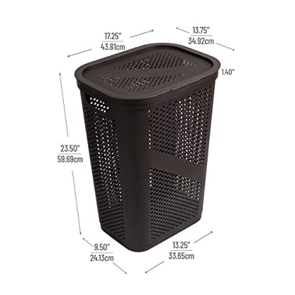 Mind Reader 60L Slim Laundry Hamper, Clothes Basket, Lid, Ventilated, Plastic, 17.25"L x 13.75"W x 23.5"H, Set of 2, Brown